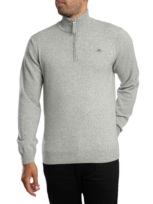 GANT Superfine Lambswool Half Zip Knit - Grey Melange