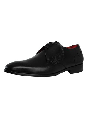 Jeffery West Wing Brogue Leather Shoes - Black