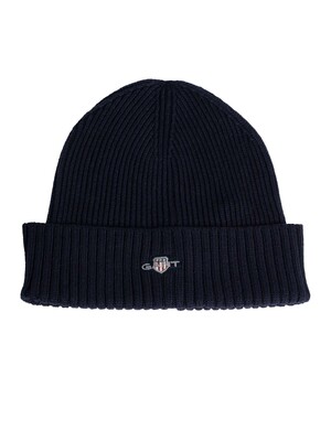 GANT Cotton Blend Logo Beanie - Marine