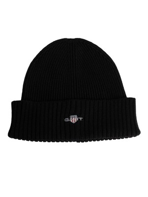 GANT Cotton Blend Logo Beanie - Black