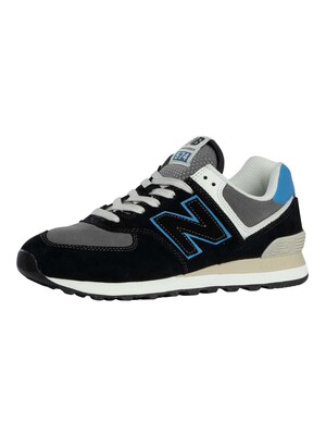 New Balance 574 Suede Trainers - Black/Blue Agate
