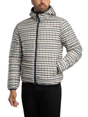Aquascutum Hooded 100GSM Puffer Jacket - Blue Check
