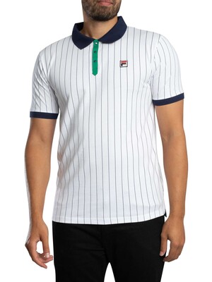Fila BB1 Classic Vintage Stripe Polo Shirt - White/Green/Navy