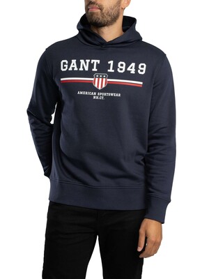 GANT Graphic Pullover Hoodie - Evening Blue