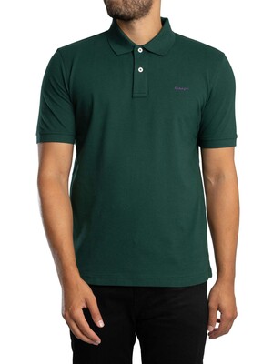 GANT Regular Contrast Pique Polo Shirt - Tartan Green