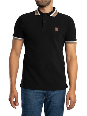 Trojan Jacquard Trim Ottoman Rib Polo Shirt - Black