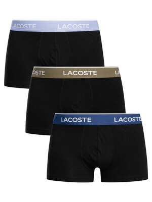 Lacoste 3 Pack Cotton Stretch Trunks - Black (Blue/Green/Light Blue)