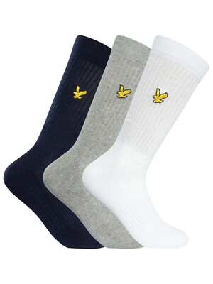 Lyle & Scott 3 Pack Premium Sports Socks - Peacoat/Grey Marl/Bright White