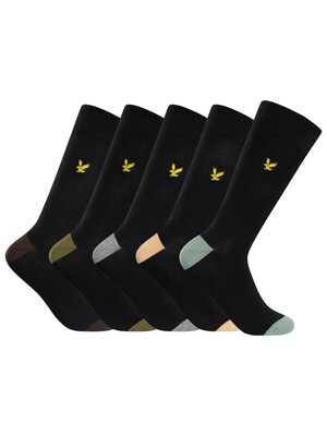 Lyle & Scott 5 Pack Graham Premium Socks - Black/Multi