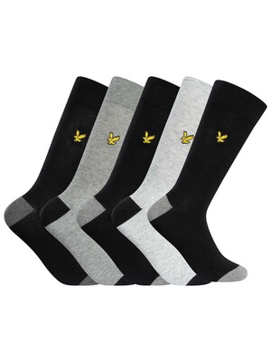 Lyle & Scott 5 Pack Graham Premium Socks - Black/Grey Marl/Light Grey Marl/Dark Grey Marl