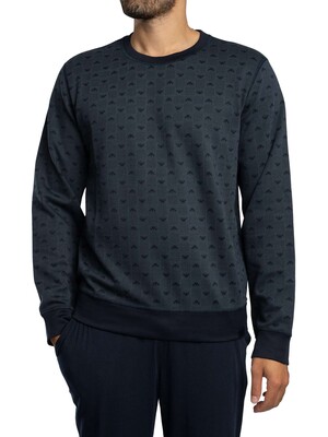 Emporio Armani Felpa Lounge Sweatshirt - Blue Jacquard