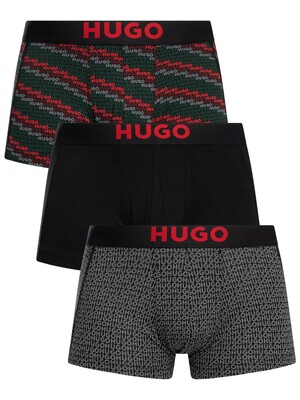 HUGO 3 Pack Trunks - Black/Multi Pattern/Grey Pattern