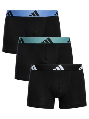 Adidas 3 Pack Active Flex Cotton Trunks - Black (Black/Green/Blue)