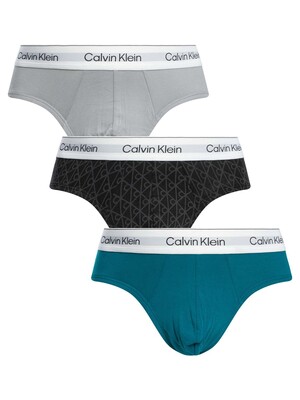 Calvin Klein 3 Pack Icon Hip Briefs - Sleet/Seamless Emblem Black/Ashford