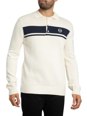 Sergio Tacchini Damarindo Longsleeved Polo Knit - Gardenia/Maritime Blue