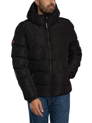 Superdry Hooded Sports Puffer Jacket - Black/Black