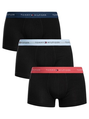 Tommy Hilfiger 3 Pack Signature Cotton Essentials Trunks - Black (Red/Sweet Blue/Night Sky)