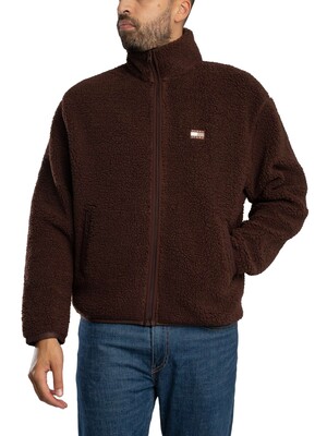 Tommy Jeans Relaxed Badge Teddy Fleece Jacket - Rich Brown