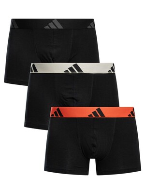 Adidas 3 Pack Active Flex Cotton Trunks - Black (Black/Grey/Orange)