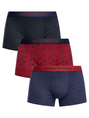 Emporio Armani 3 Pack Trunks - Peacoat/Red/Black