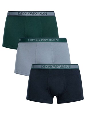 Emporio Armani 3 Pack Trunks - Blue/Stone/Pine