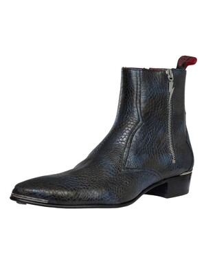 Jeffery West Zip Chelsea Leather Boots - Blue Safari