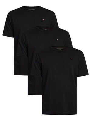 Tommy Hilfiger 3 Pack Signature Cotton Essentials Lounge T-Shirts - Black/Black/Black