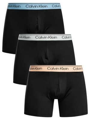 Calvin Klein 3 Pack Microfiber Stretch Boxer Briefs - Black (Gulf Blue/Light Cas/Pink)
