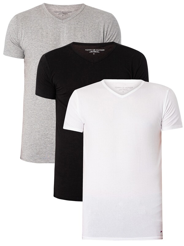 Tommy Hilfiger 3 Pack Premium Essentials V-Neck T-Shirts - Black/Grey Heather/White
