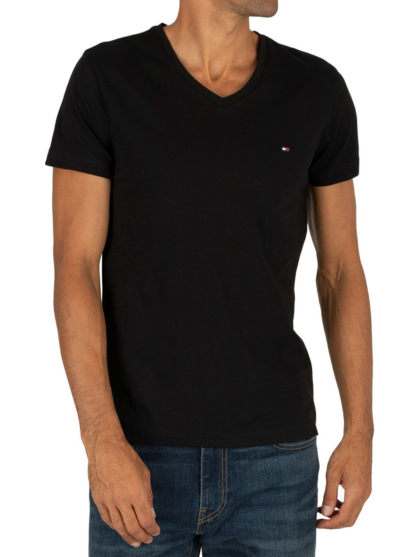 Tommy Hilfiger Core Stretch Slim V-Neck T-Shirt - Flag Black