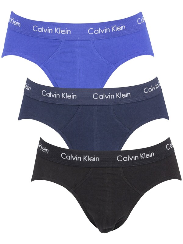 Calvin Klein 3 Pack Hip Briefs - Black/Blue Shadow/Cobalt Water