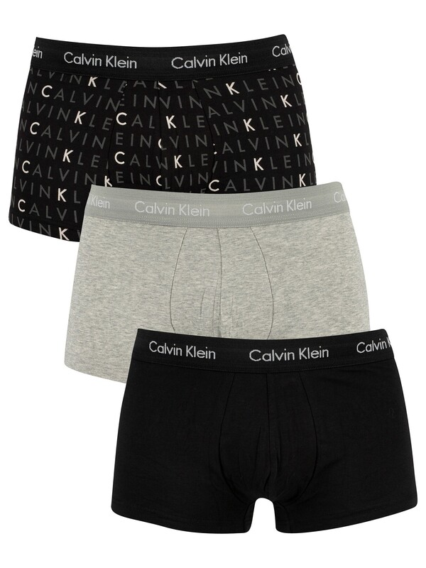 Calvin Klein 3 Pack Low Rise Trunks - Black/Grey Heather/Subdued Logo