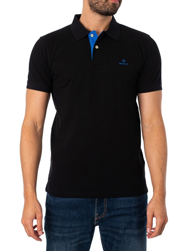 GANT Contrast Collar Pique Rugger Polo Shirt - Black
