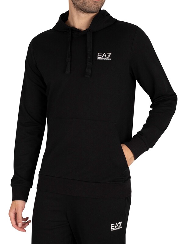 EA7 Logo Jersey Pullover Hoodie - Black