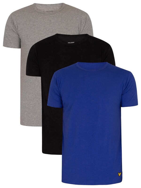 Lyle & Scott Lounge Maxwell 3 Pack T-Shirts - Black/Dark Grey/Blue