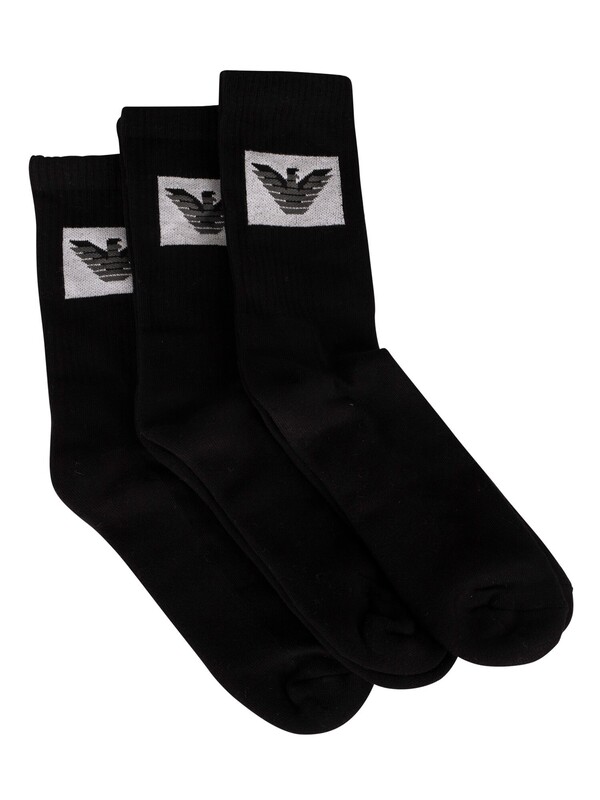 Emporio Armani 3 Pack Logo Sponge Short Socks - Black