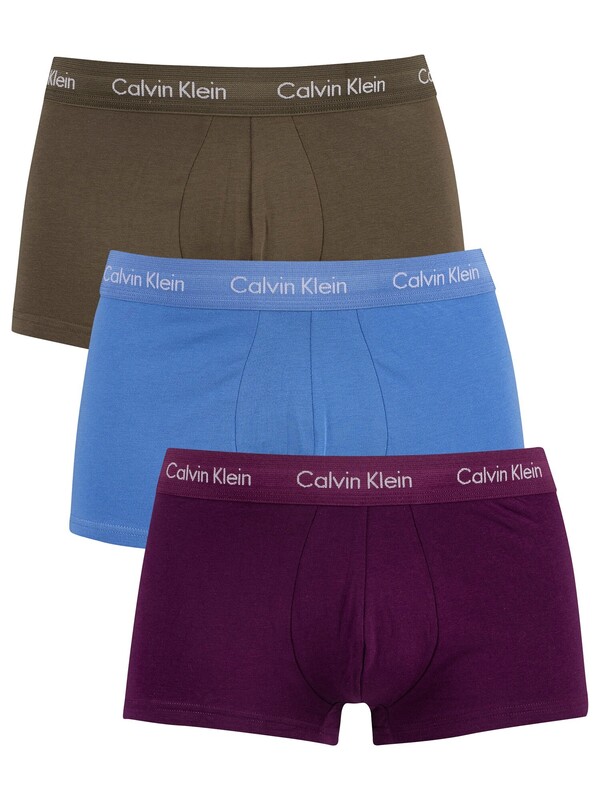 Calvin Klein 3 Pack Low Rise Trunks - Cheshire Purple/Active Blue/Army