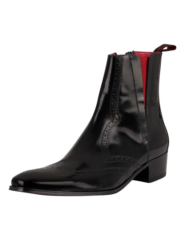 Jeffery West Brogue Chelsea Polished Leather Boots - Black