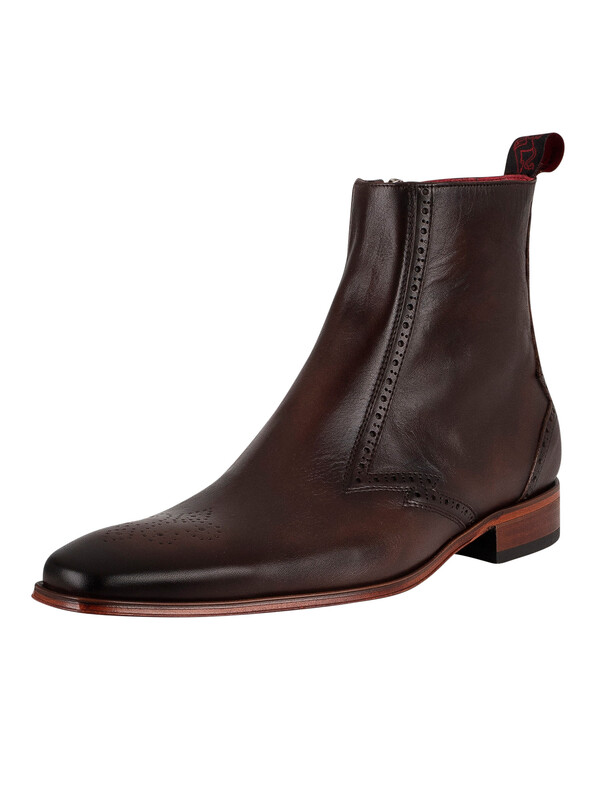 Jeffery West Zip Up Leather Chelsea Boots - Dark Brown