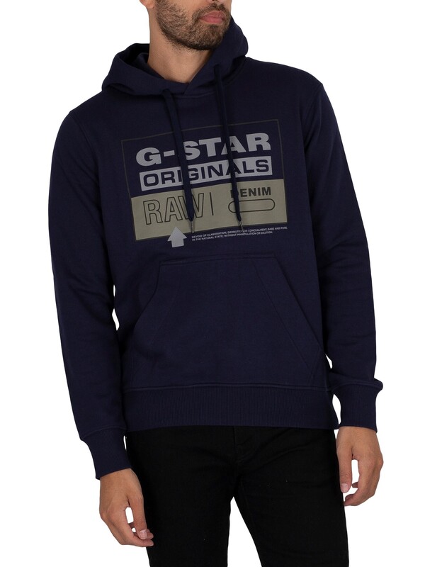 G-Star Original Graphic Pullover Hoodie - Servant Blue