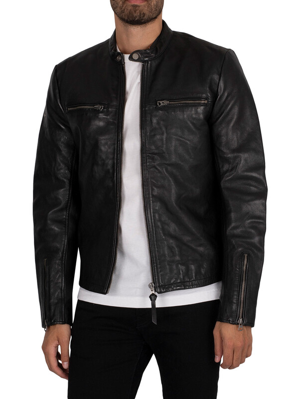 Superdry Sports Racer Leather Jacket - Black