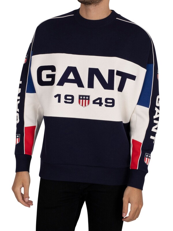 GANT Retro Shield Block Relaxed Sweatshirt - Evening Blue