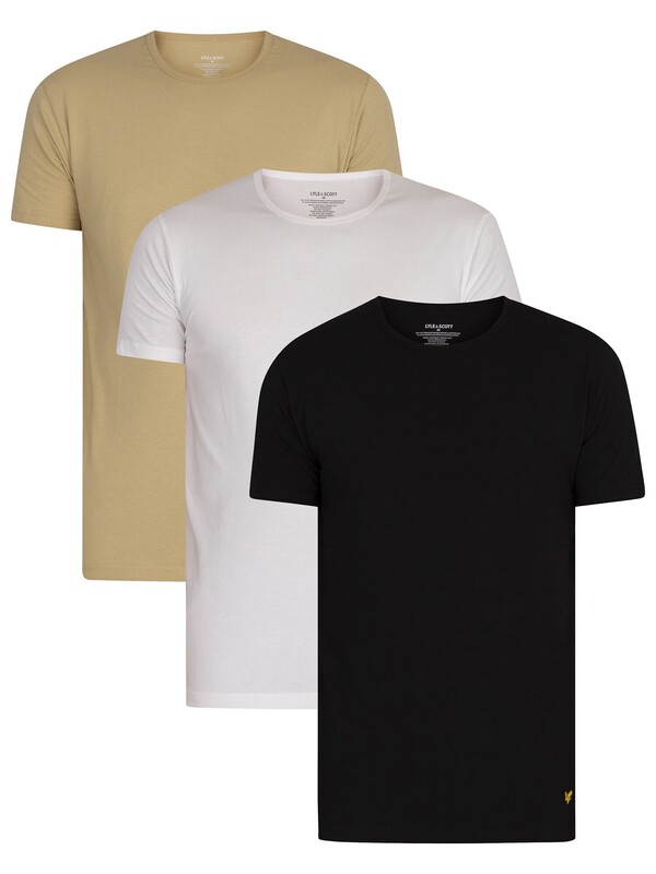 Lyle & Scott 3 Pack Lounge Maxwell T-Shirt - Pale Olive Green/Bright White/Black