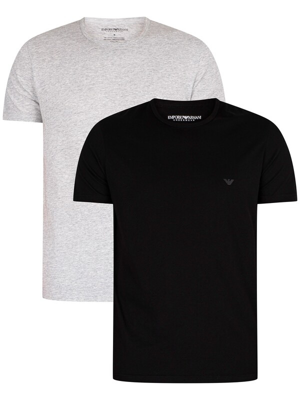 Emporio Armani 2 Pack Pure Cotton Lounge T-Shirts - Black/Melange Grey