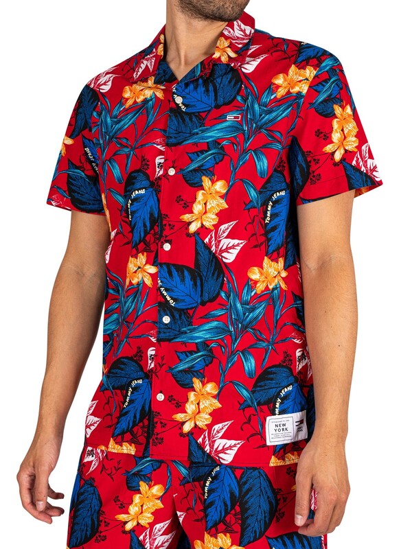 Tommy Jeans Hawaiian Camp Short Sleeved Shirt - Tropical Leaf Print
