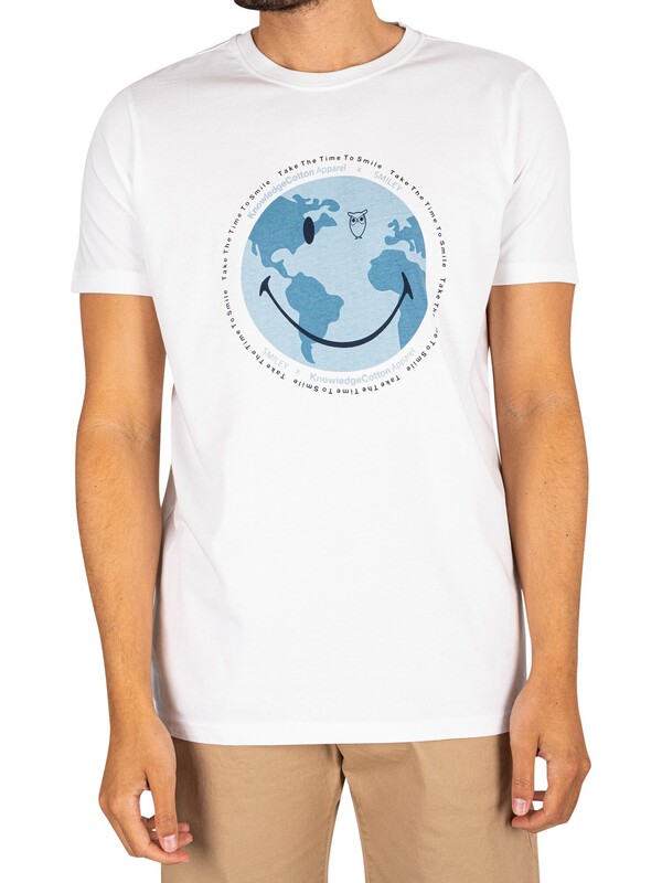 KnowledgeCotton Apparel Smiley Earth Print T-Shirt - White