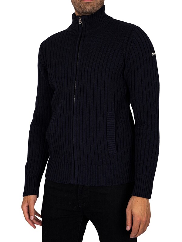 Schott Plecorage Zip Knitted Sweatshirt - Navy