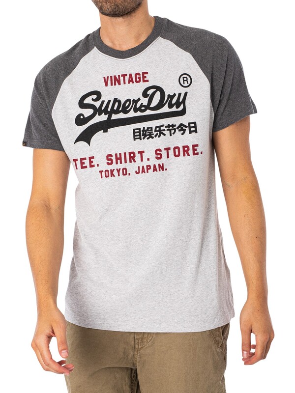 Superdry Vintage Logo Heritage Raglan T-Shirt - Glacier Grey/Rish Charcoal