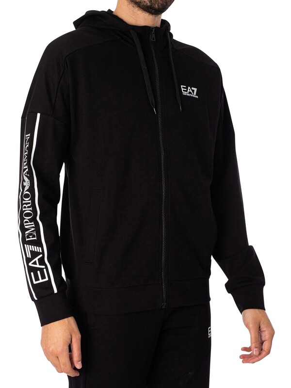 EA7 Sleeve Logo Zip Hoodie - Black/White