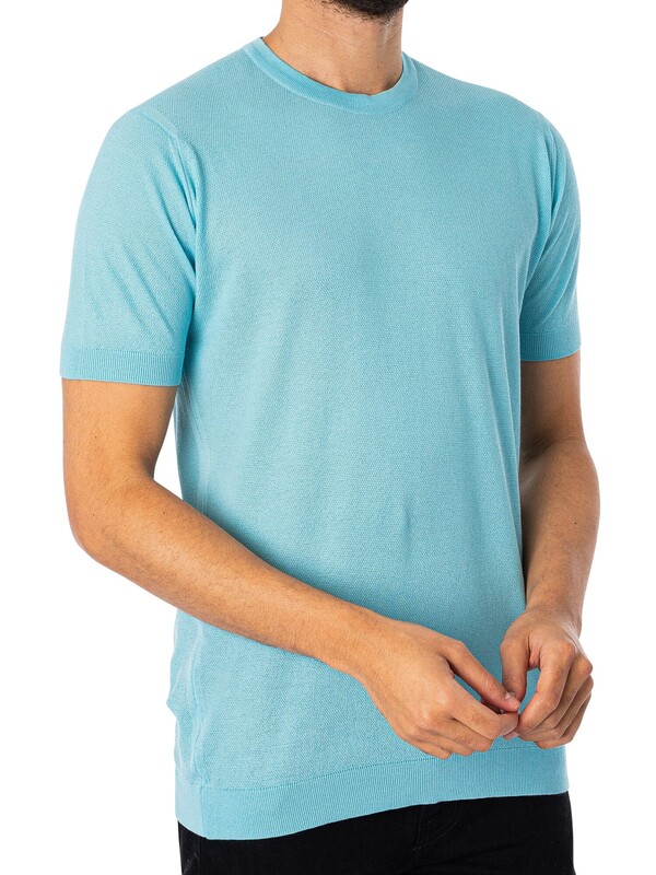 John Smedley Park Pique Rib T-Shirt - Blue Spring